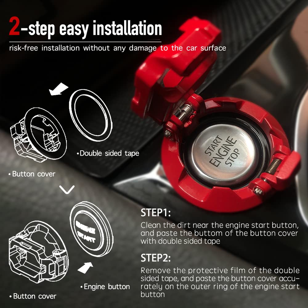 Car Start Stop Button Cover. Engine Start Stop Cover Protection. Compatible with Most Cars. Available in Red and Black. A Great Car Interior Accessories. - Clarissa Maxwell