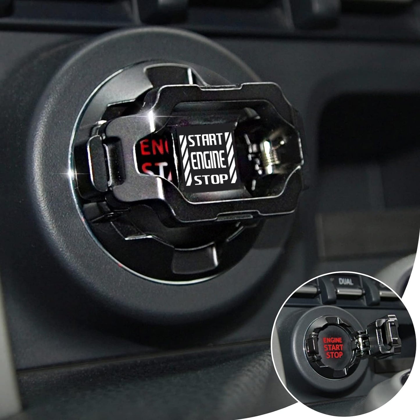 Car Start Stop Button Cover. Engine Start Stop Cover Protection. Compatible with Most Cars. Available in Red and Black. A Great Car Interior Accessories. - Clarissa Maxwell