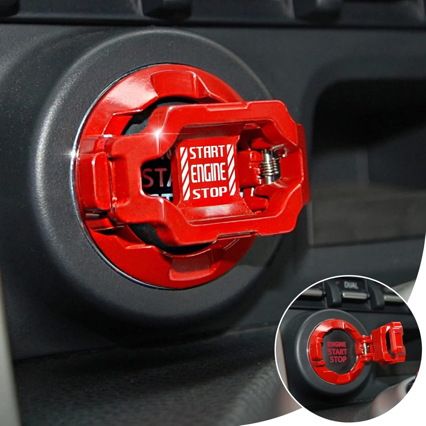 Car Start Stop Button Cover. Engine Start Stop Cover Protection. Compatible with Most Cars. Available in Red and Black. A Great Car Interior Accessories. - Clarissa Maxwell