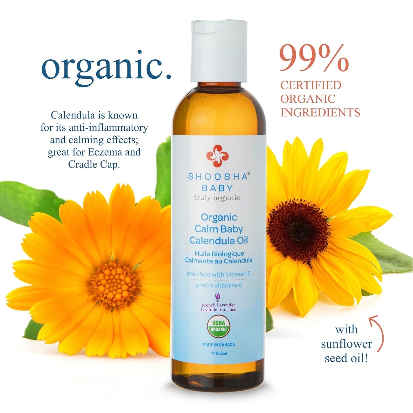 Shoosha Organic Calendula Oil French Lavender, for Babies, Real Calendula Oil, Calendula Massage Oil Moisturizer, Hypoallergenic, Gluten-Free, 100% Biodegradable - Clarissa Maxwell 