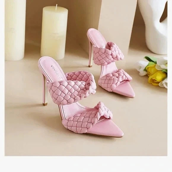 Vivianly Womens Size 9 Pink Braided Slide Stiletto Slip-On Sandals size 8 - Clarissa Maxwell