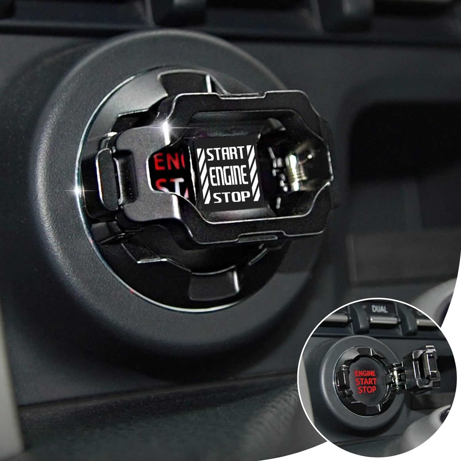 Car Start Stop Button Cover. Engine Start Stop Cover Protection. Compatible with Most Cars. Available in Red and Black. A Great Car Interior Accessories. - Clarissa Maxwell 