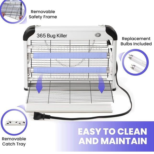 Indoor Insect Zapper with (2) Additional Replacement Bulbs - Effectively Eliminates Flies and Mosquitoes - Lightweight Design, Powerful 2800V Grid for Efficient Pest Control - Easy-to-Clean Unit - Clarissa Maxwell 
