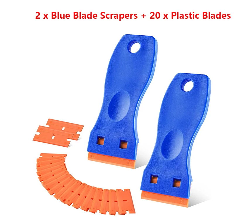Plastic Razor Blade Scraper: Includes 2 Scraper Tools and 20 Blades for Gasket Removal, Label Decals, and Adhesive Removal for Windows and Glass, Blue - Clarissa Maxwell 