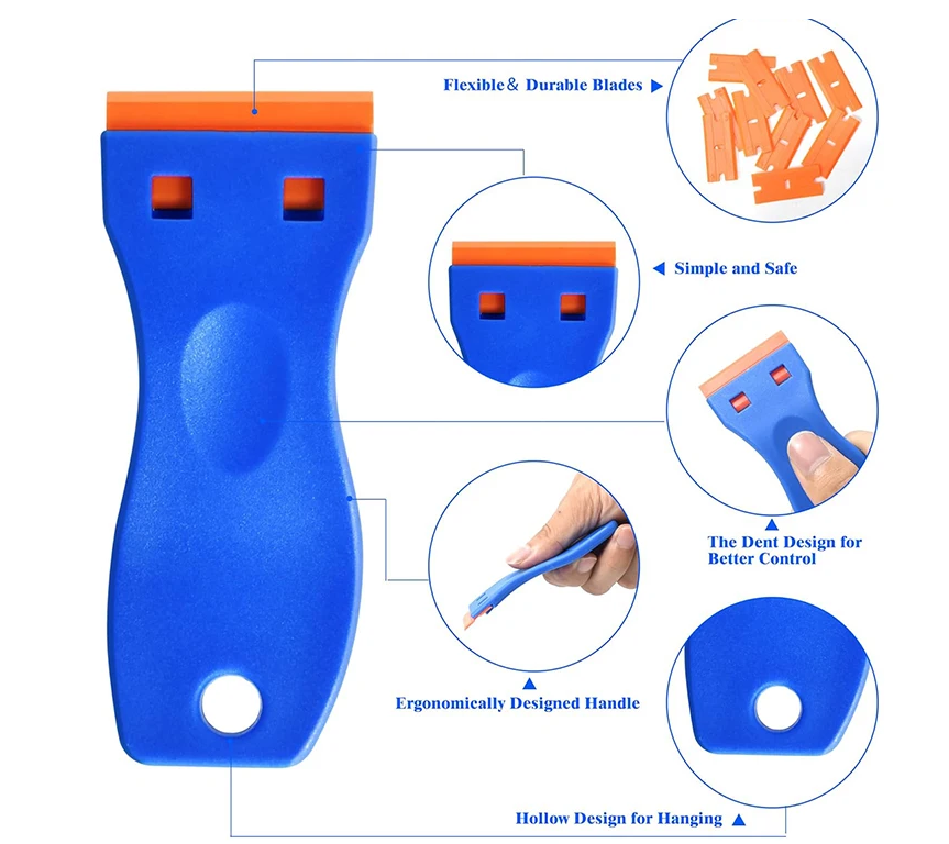 Plastic Razor Blade Scraper: Includes 2 Scraper Tools and 20 Blades for Gasket Removal, Label Decals, and Adhesive Removal for Windows and Glass, Blue - Clarissa Maxwell 