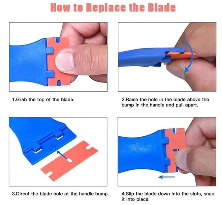 Plastic Razor Blade Scraper: Includes 2 Scraper Tools and 20 Blades for Gasket Removal, Label Decals, and Adhesive Removal for Windows and Glass, Blue - Clarissa Maxwell 
