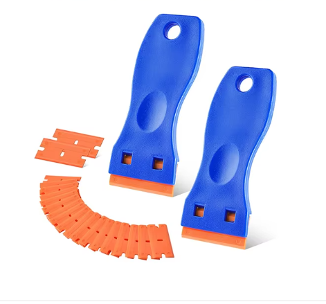 Plastic Razor Blade Scraper: Includes 2 Scraper Tools and 20 Blades for Gasket Removal, Label Decals, and Adhesive Removal for Windows and Glass, Blue - Clarissa Maxwell 